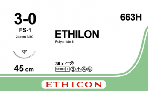 ETHILON 3-0 FS-1 45cm, nero, confezione da 36 pezzi 