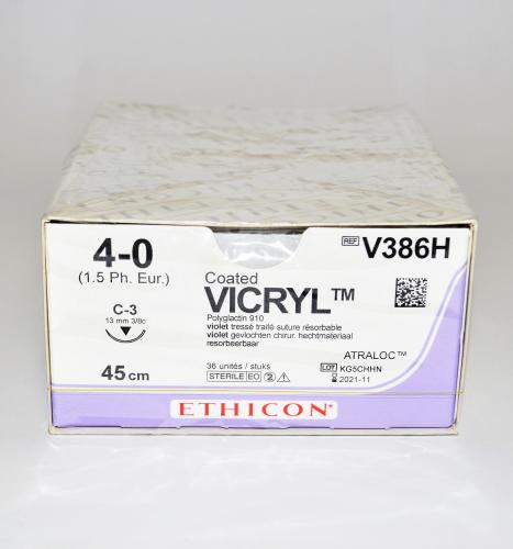 Vicryl 4-0 C-3 violet de 45 cm, lot de 36, référence V386H 