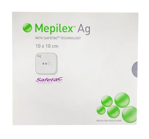 MEPILEX Ag pans hydrocel Safetac 10x10cm sil 5 pce 