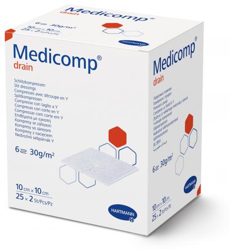 MEDICOMP DRAIN Vlieskomp 10x10cm ster 25 Btl 2 Stk 