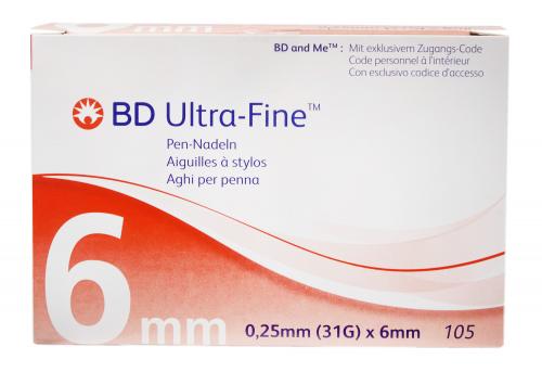 BD ULTRA-FINE Penna Ago 0,25 mm x 6 mm, 31G, confezione da 1 