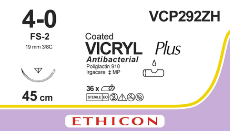 VICRYL PLUS 4-0 FS-2, 45cm, non colorato, confezione da 36 p 