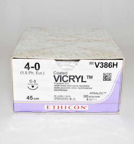 Vicryl 4-0 C-3 violet de 45 cm, lot de 36, référence V386H 