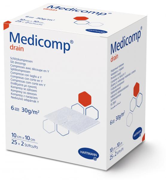 MEDICOMP DRAIN comp vlie 10x10cm sté 25 sach 2 pce 