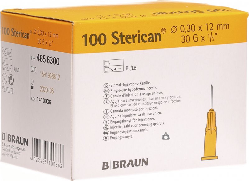 Ago STERICAN giallo da 0,30x12 mm, 30G, 100 pezzi 