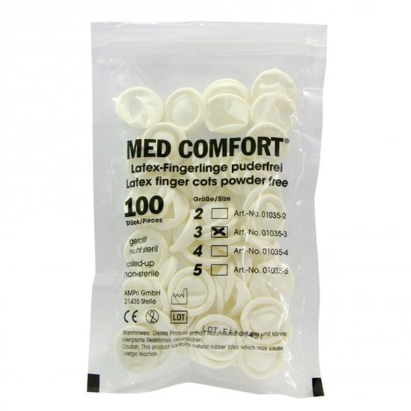 Doigtiers Med Comfort, latex, blanc, taille M, 100 pces
 