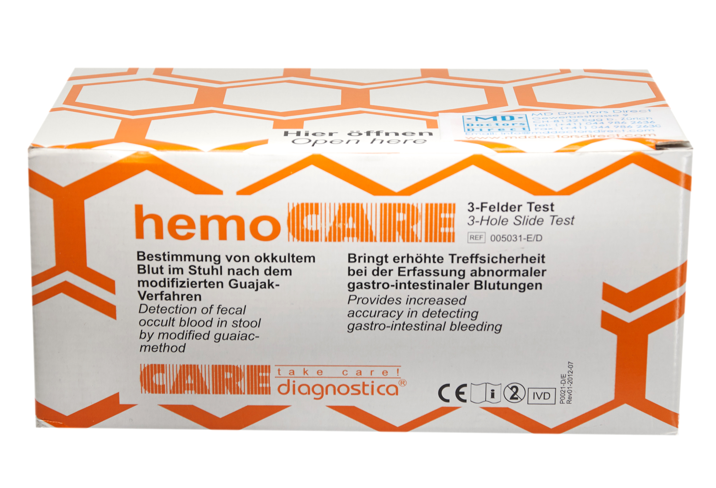 HEMOCARE test rapide sang occulte fécal 50 x 3 pce 