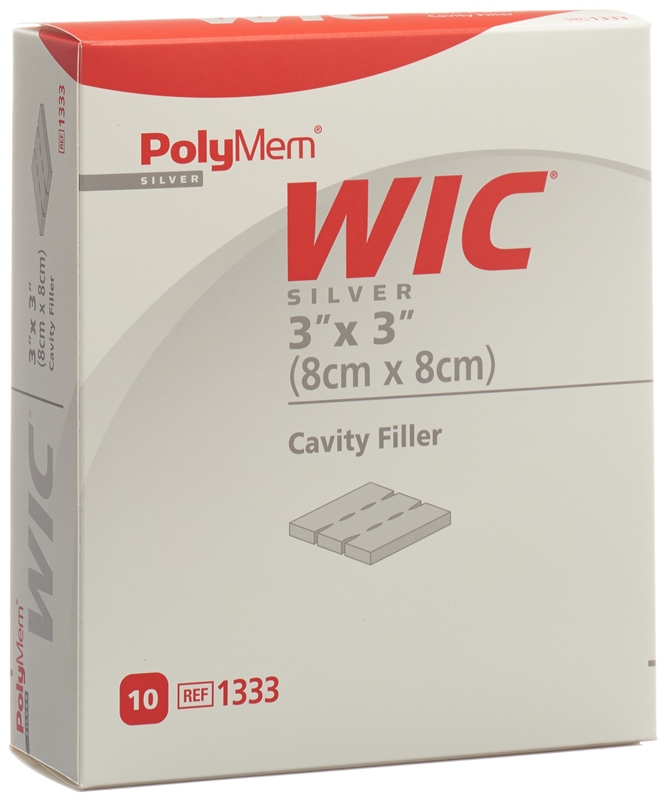 Riempitore per ferite POLYMEM WIC SILVER 3x3(8x8) sterile 10 