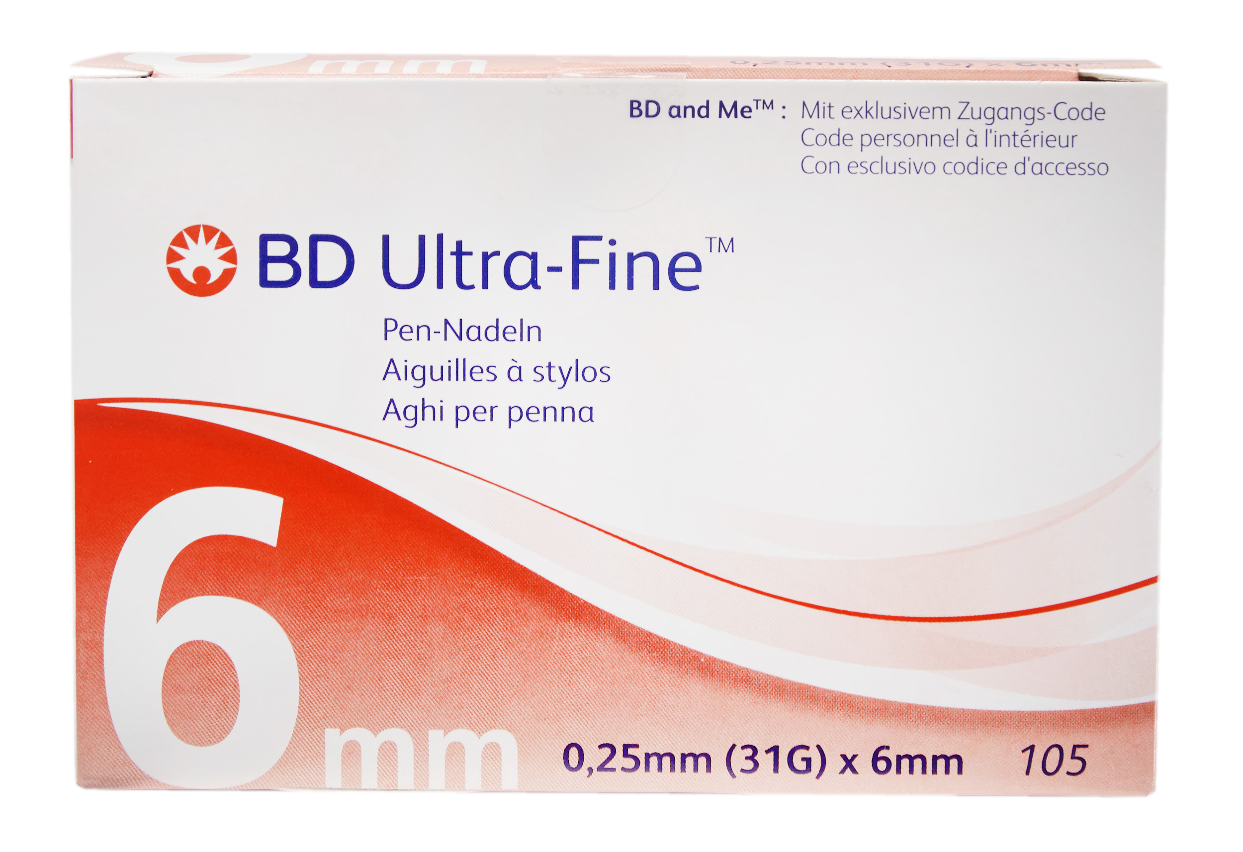 BD ULTRA-FINE Penna Ago 0,25 mm x 6 mm, 31G, confezione da 1 