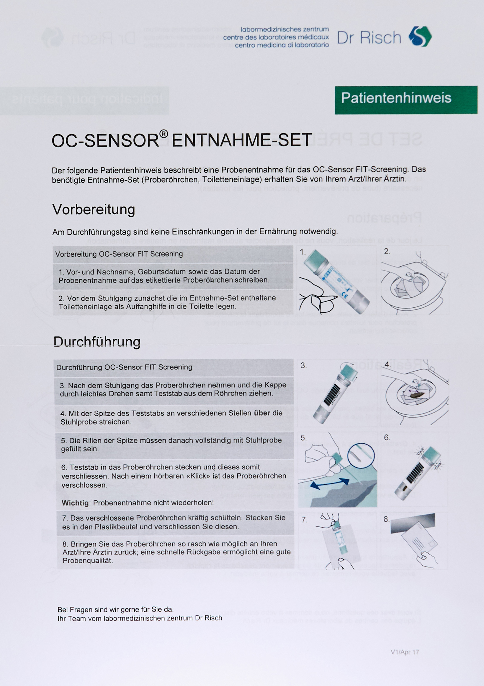 PatientSet OC-Sensor (okkultes Blut) 1 Stk. OHNE Röhrchen! 