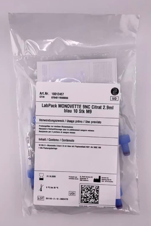 LabPack MONOVETTE 9NC Citrat 2.9ml blau 10 Stk M9
 