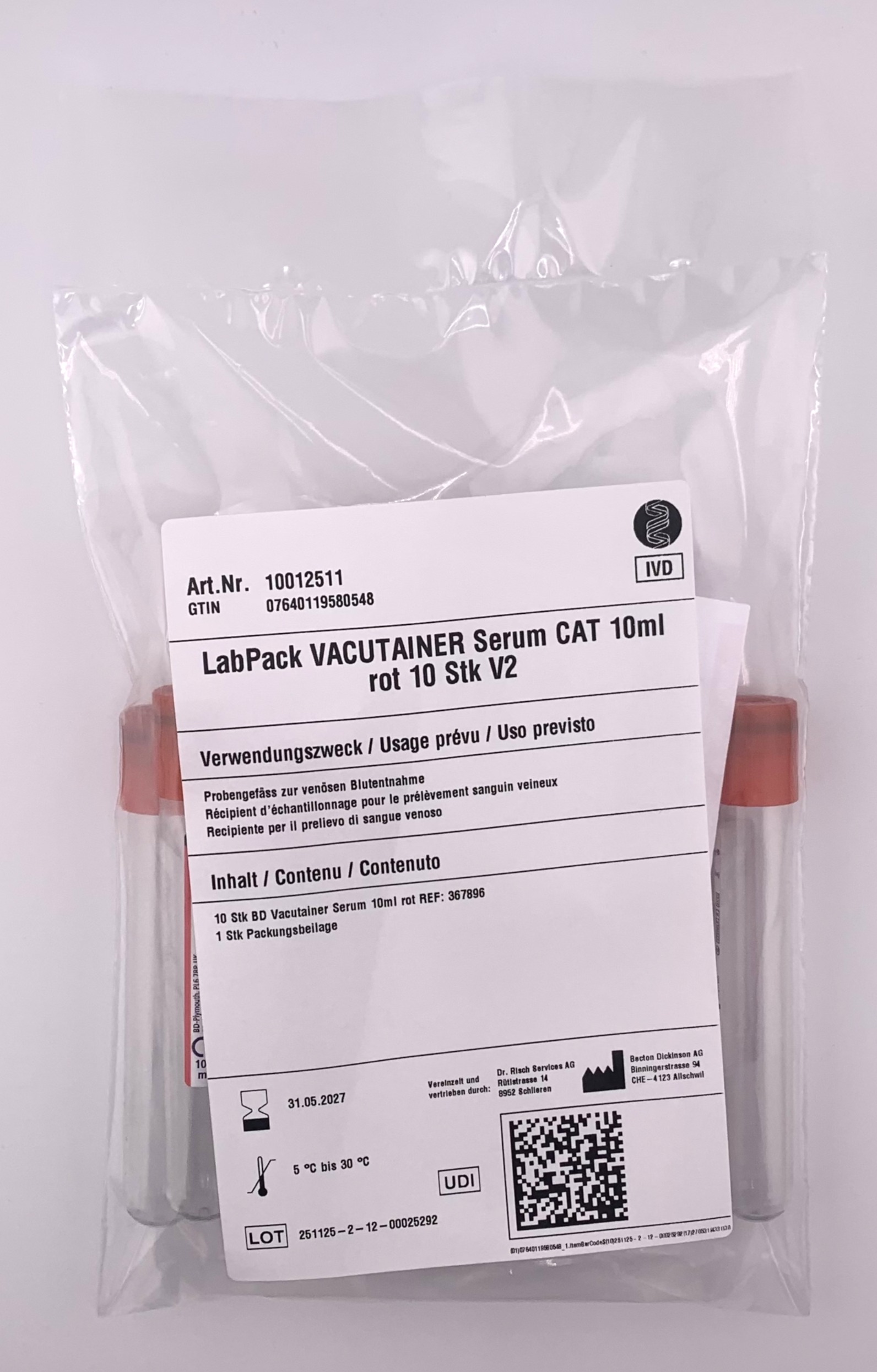 LabPack VACUTAINER Siero CAT 10ml rosso 10 pz V2 