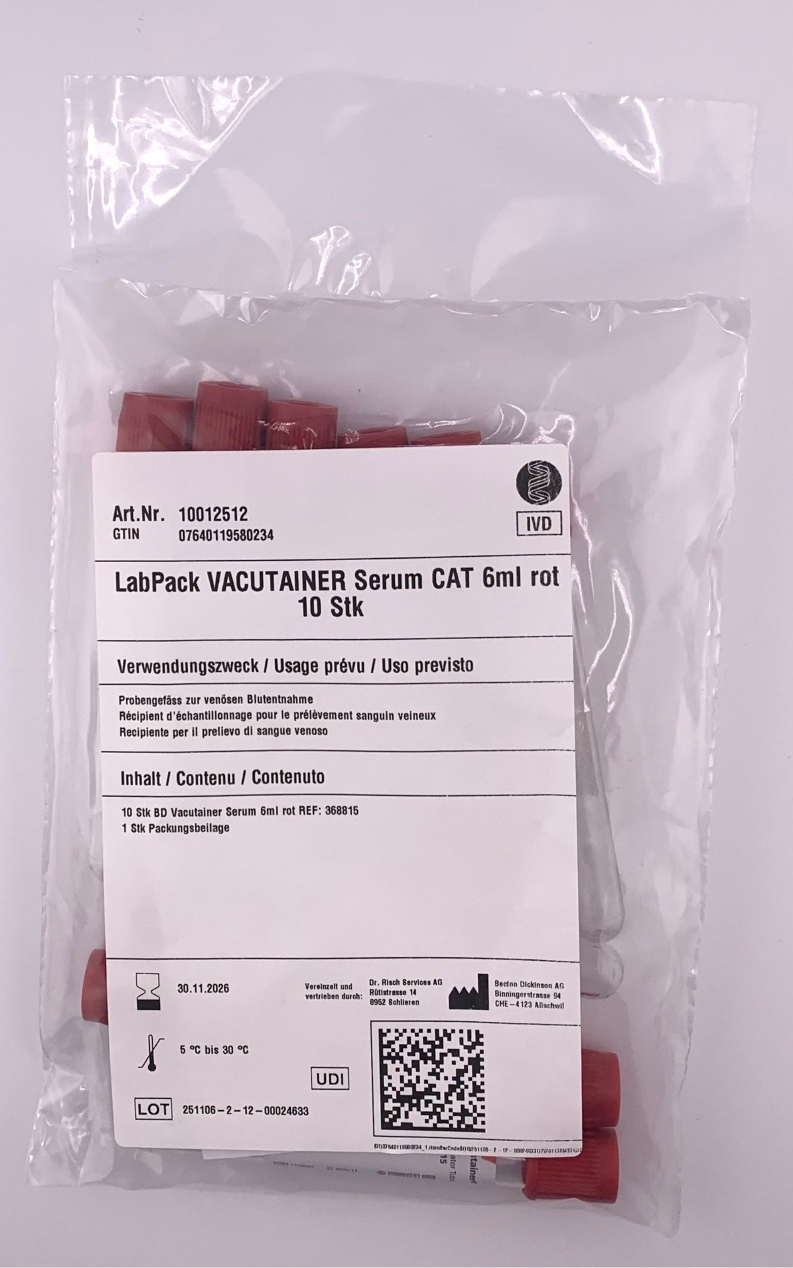 LabPack VACUTAINER Siero CAT 6ml rosso 10 pz. 