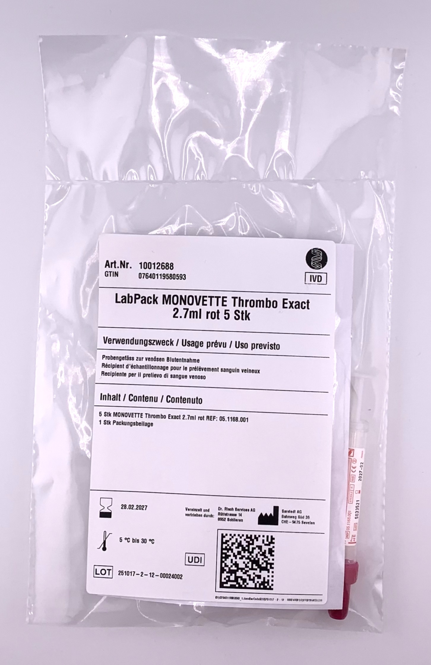 LabPack MONOVETTE Thrombo Exact 2.7ml rouge 5 pces 