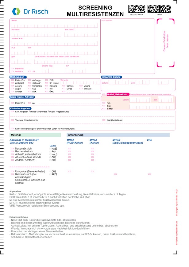 Auftragsformular Screening Multiresistenzen 