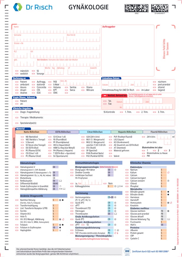 Modulo d'ordine analisi Ginecologia 