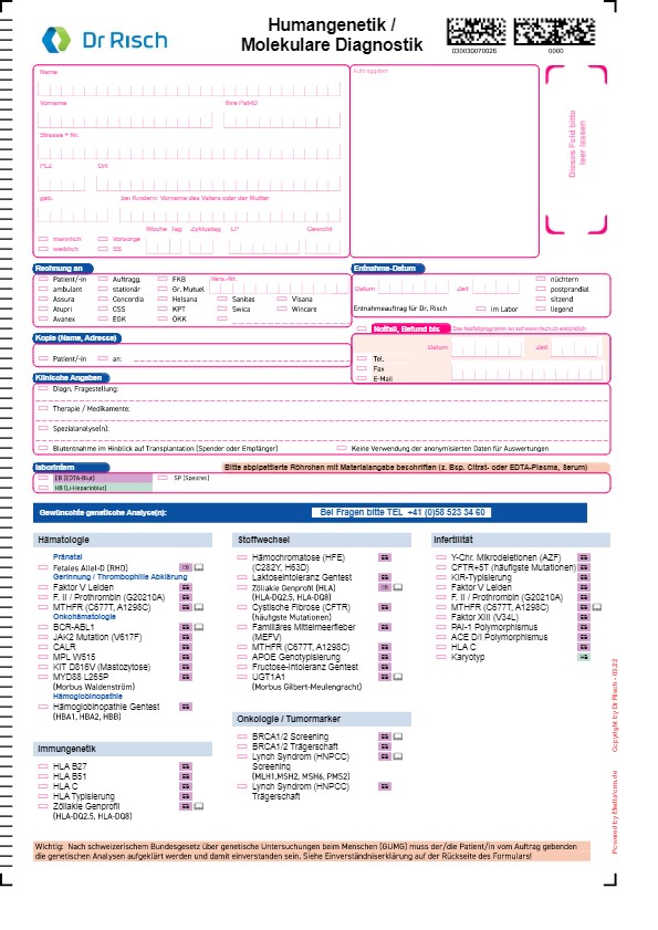 Formulaire Génétique Humaine/Diagnostic Moleculaire 