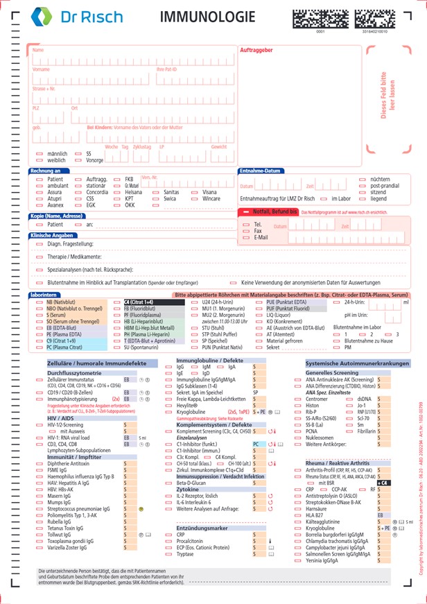 Formulaire de demande d'immunologie 