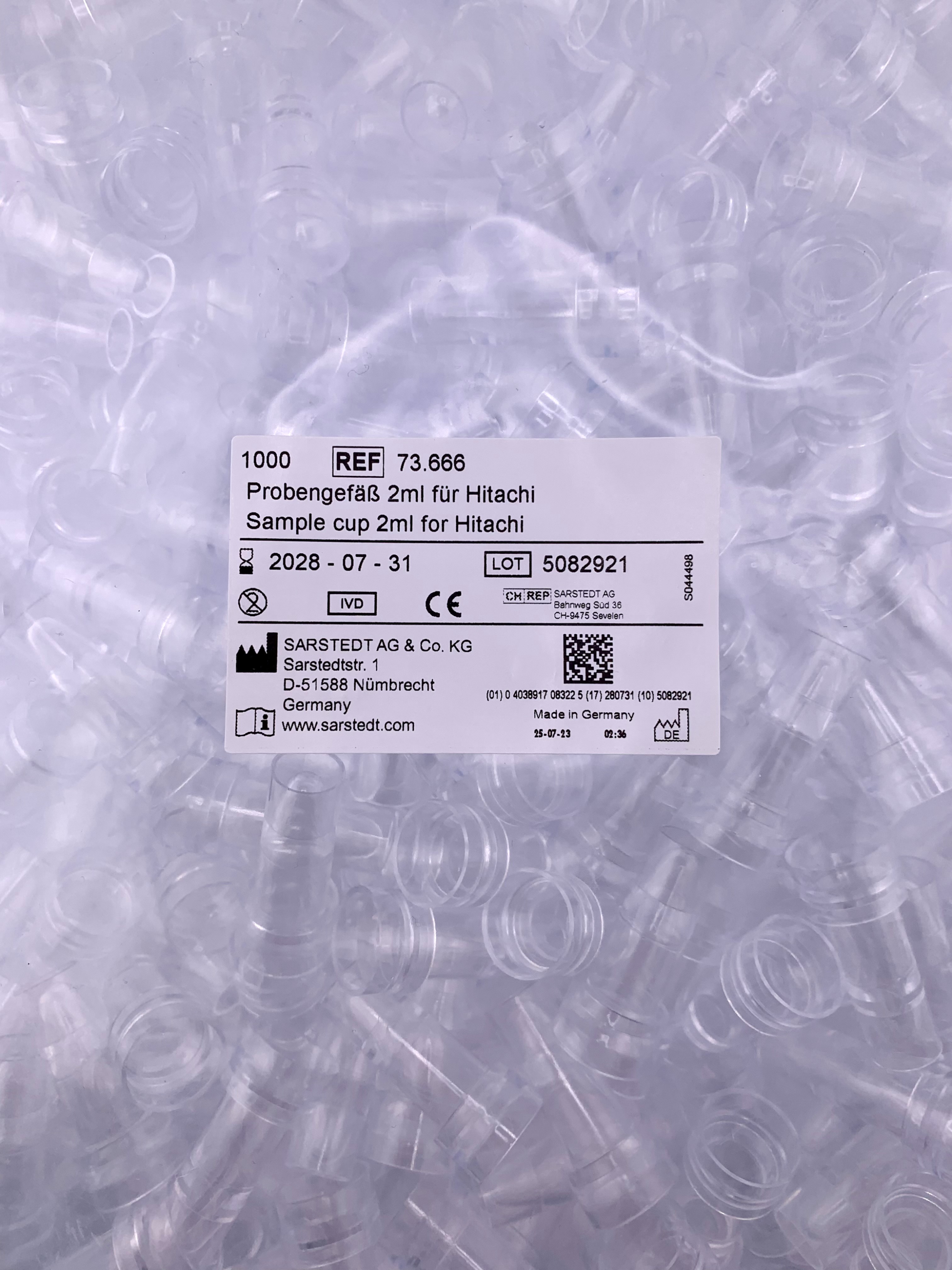 Récipients d'échantillon 2ml 38x17mm f Hitachi 1000pcs 