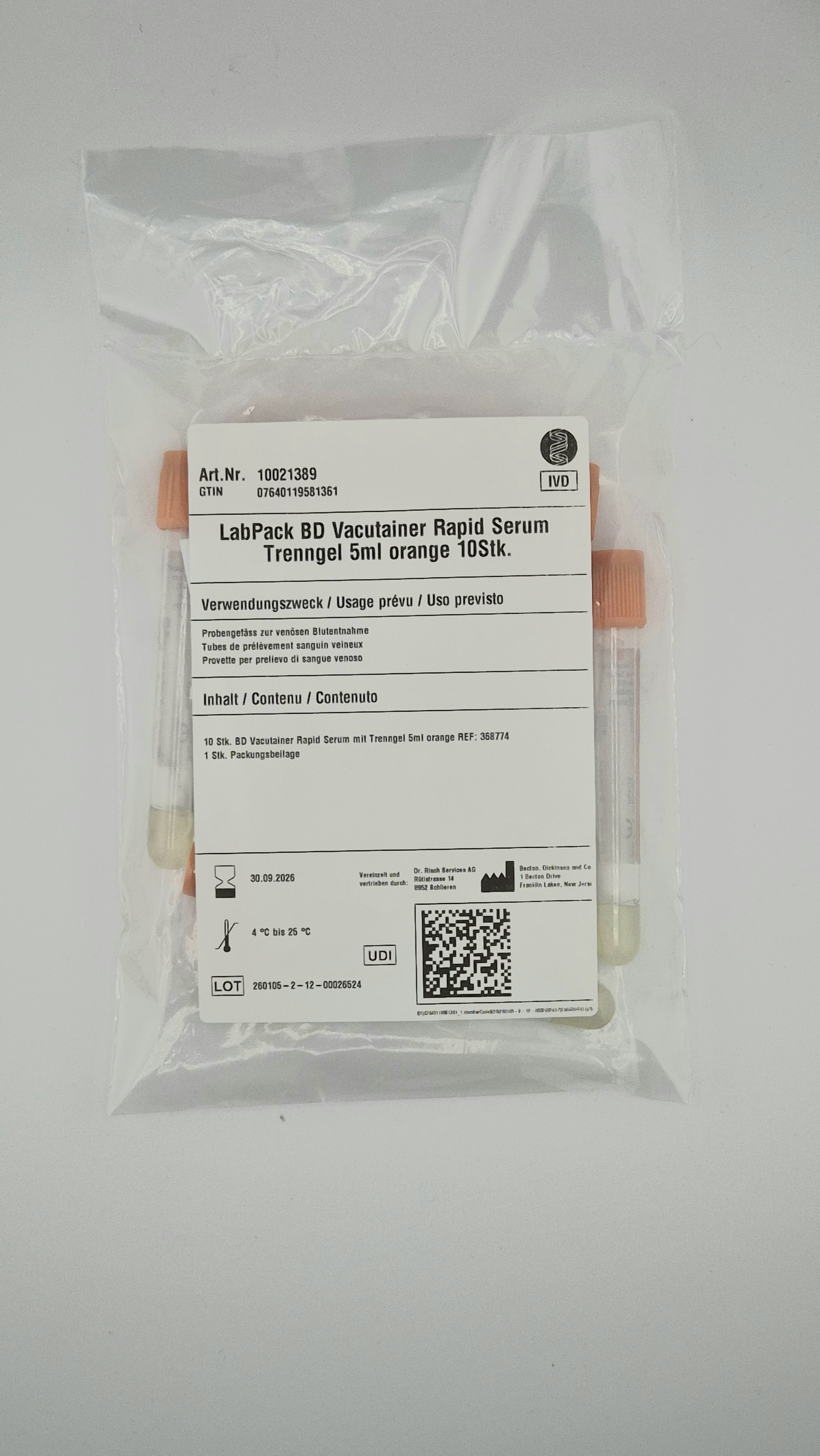 BD Vacutainer Rapid Serum c. gel separatore 5ml arancio 10pz 