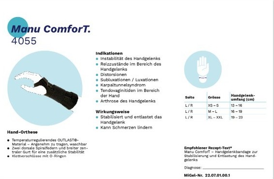 COMFORT MANU Fascia per polso stabile M-L, destra 