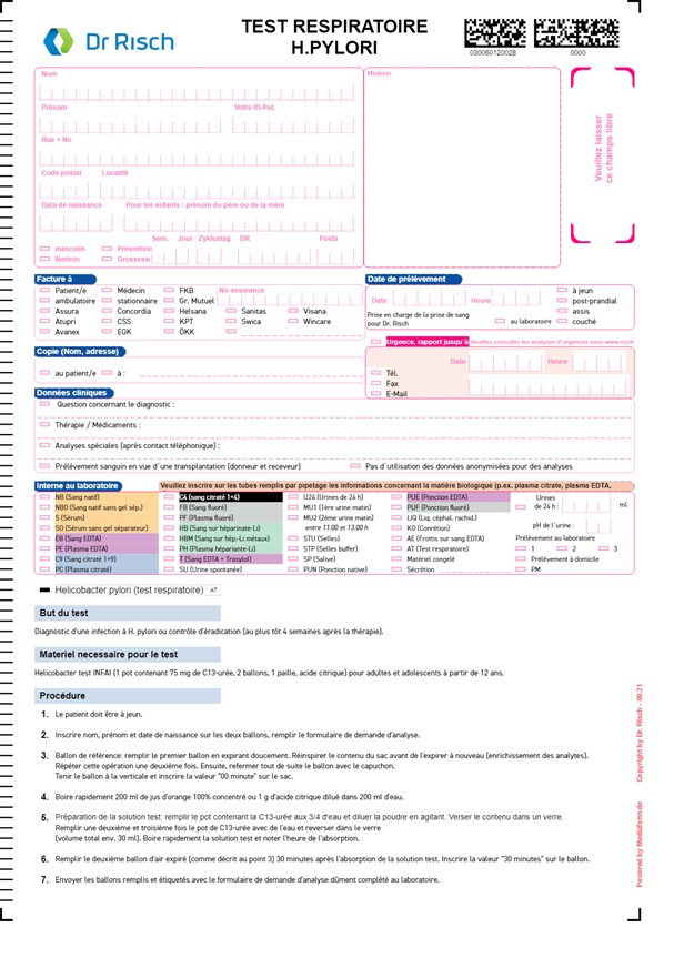 Auftragsformular Atemtest H. Pylori 