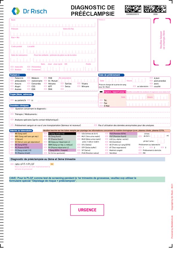 Auftragsformular Präeklampsie Diagnostik 