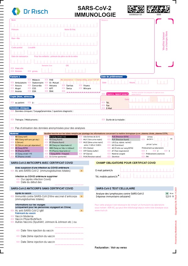 Auftragsformular SARS-CoV-2 Immunologie 