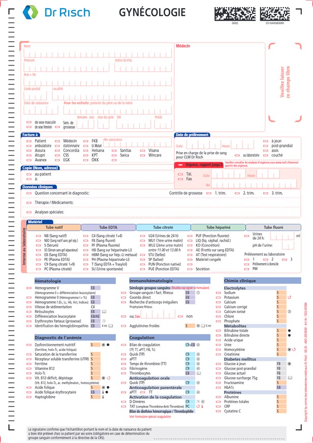 Modulo d'ordine analisi Ginecologia 