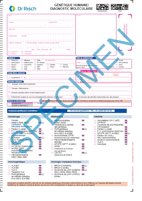 Formulaire Génétique Humaine/Diagnostic Moleculaire 