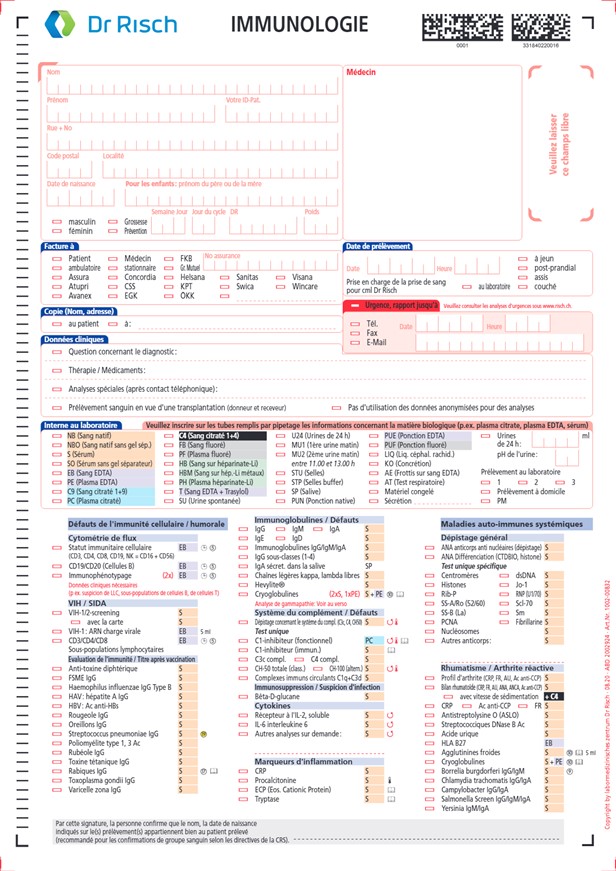 Formulaire de demande d'immunologie 