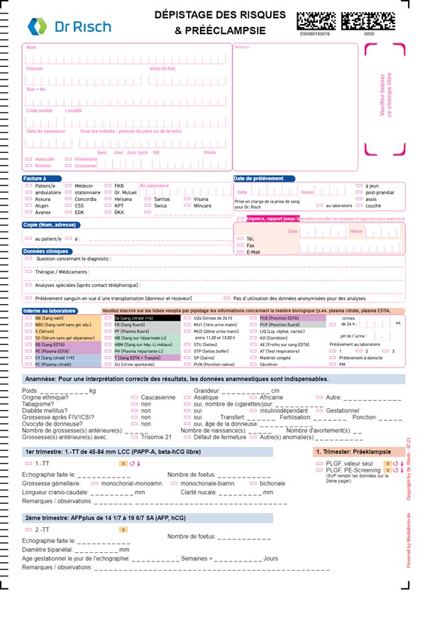 Modulo d'ordine analisi Screening dei rischi e preeclampsia 