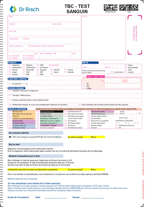 Modulo d'ordine TBC test nel sangue QuantiFERON 