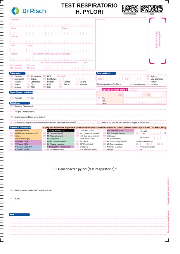 Auftragsformular Atemtest H. Pylori 