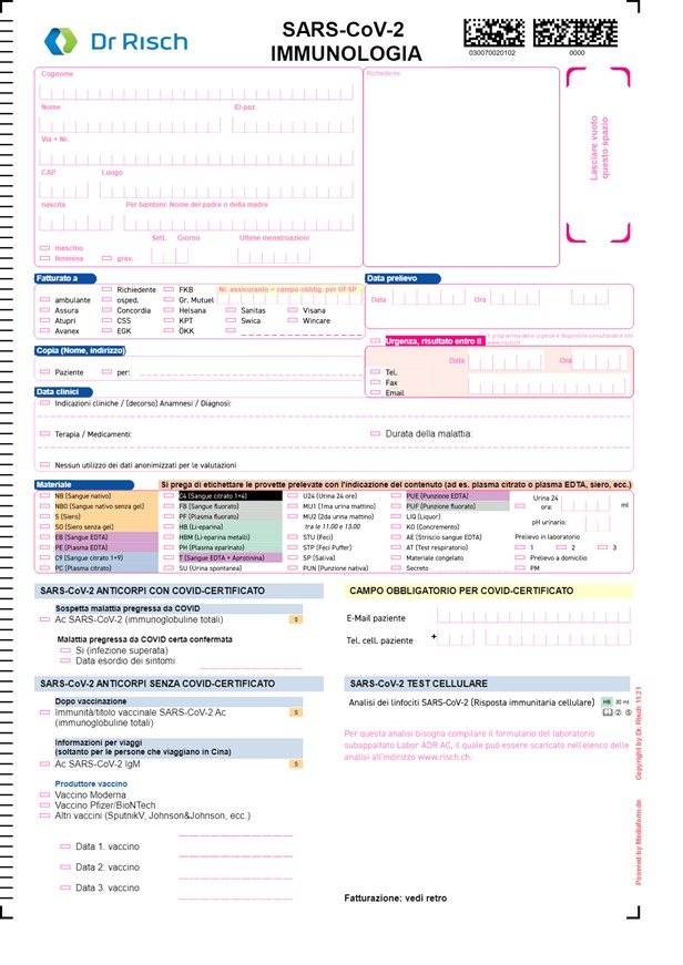 Auftragsformular SARS-CoV-2 Immunologie 